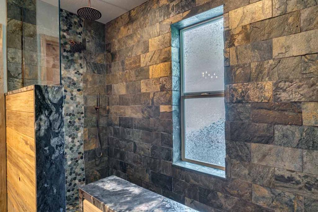Master Bathroom Natural Stone Tile Shower Remodel